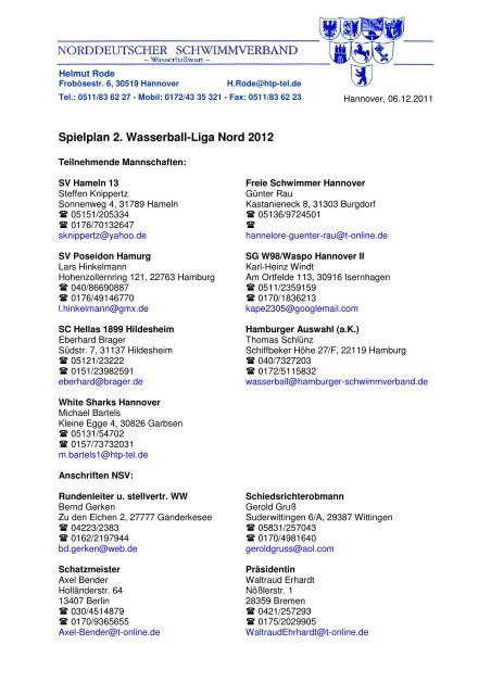 (1) 2. Liga Nord Spielplan 2012.pdf - Norddeutscher Schwimmverband