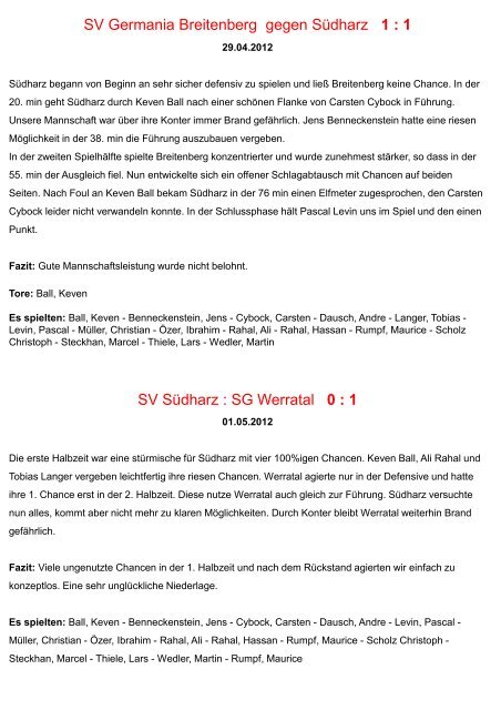 Abschlußzeitung 1. Mannschaft 2011/2012 - SV Südharz