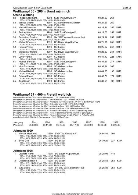 Protokoll - Schwimmverein Blau-Weiß Recklinghausen e.V.