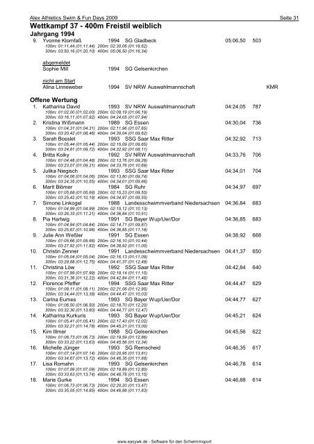 Protokoll - Schwimmverein Blau-Weiß Recklinghausen e.V.