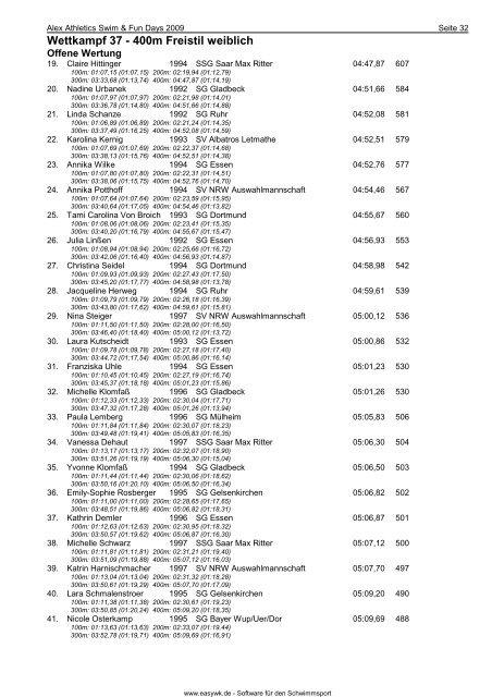 Protokoll - Schwimmverein Blau-Weiß Recklinghausen e.V.