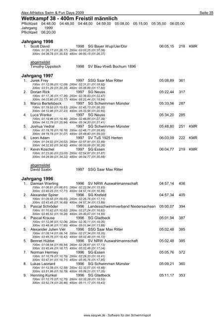 Protokoll - Schwimmverein Blau-Weiß Recklinghausen e.V.