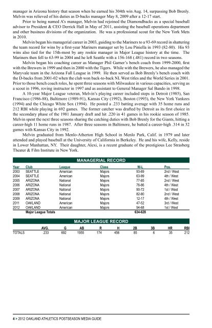 2012 A's POSTSEASON GUIDE - Oakland Athletics