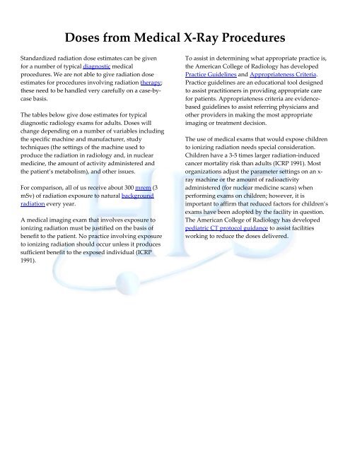 Doses from Medical X-Ray Procedures - Health Physics Society