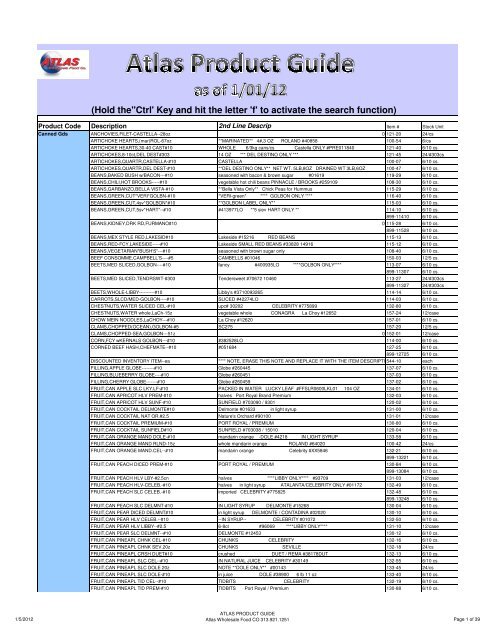 Atlas Product Guide Atlas Wholesale Food Company
