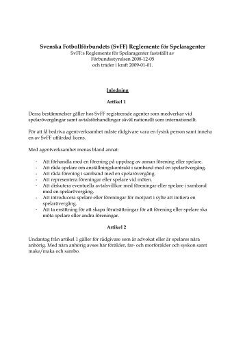 (SvFF) Reglemente för Spelaragenter - Svenska Fotbollförbundet