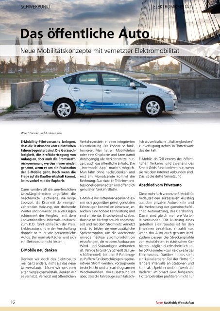 forum Nachhaltig Wirtschaften 01/2012: Elektromobilität