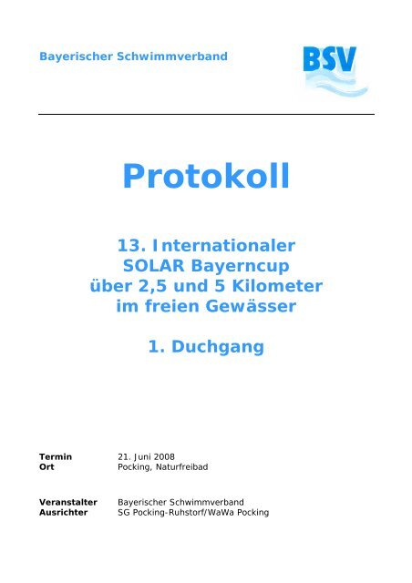 Bayerischer Schwimmverband Protokoll 13. Internationaler SOLAR ...