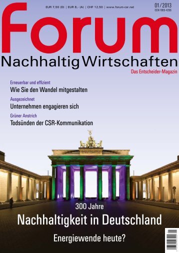 forum Nachhaltig Wirtschaften 01/2013: 300 Jahre Nachhaltigkeit in Deutschland