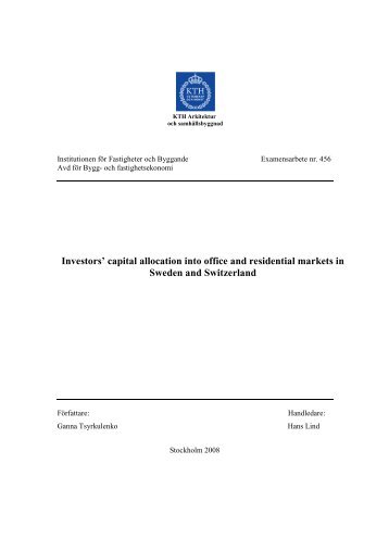 Investors' capital allocation into office and residential markets in ...