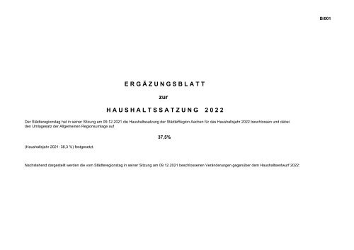 Haushalt 2022 - Band I, Vorbericht