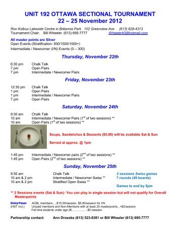 UNIT 192 OTTAWA SECTIONAL TOURNAMENT 22 – 25 November ...