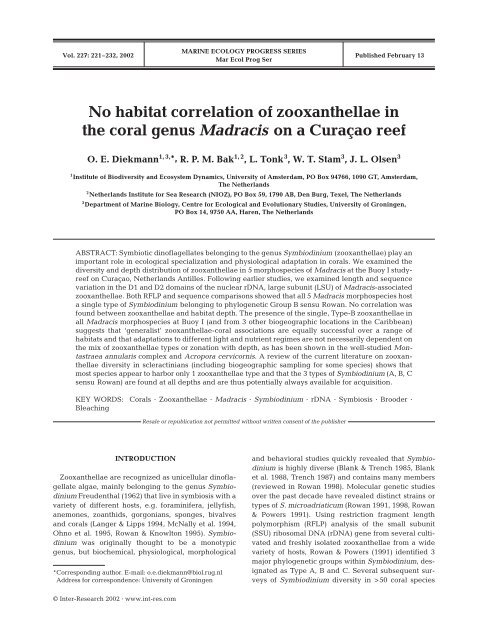 No habitat correlation of zooxanthellae in the coral ... - Inter Research