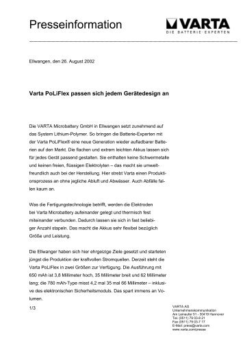 VARTA PoLiFlex ® - weitere Informationen