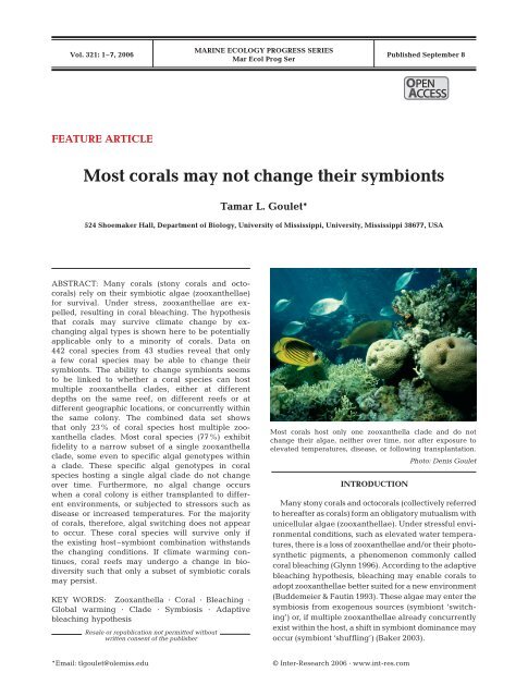 Most corals may not change their symbionts