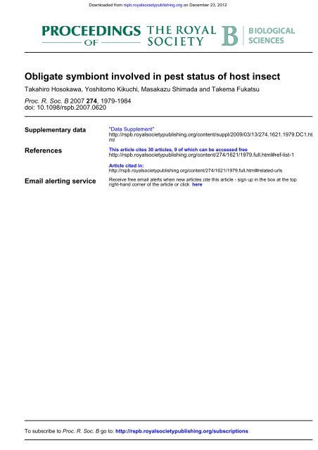 Obligate symbiont involved in pest status of host insect