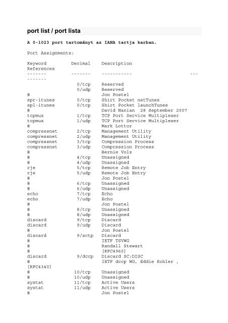 port list / port lista - Webnode