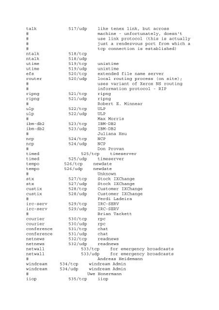 port list / port lista - Webnode