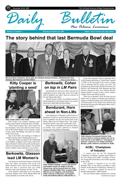 The story behind that last Bermuda Bowl deal - American Contract ...