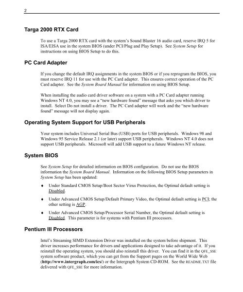 Windows 98 - Support - Intergraph