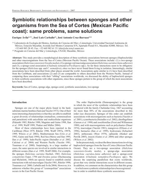 Symbiotic relationships between sponges and other ... - Porifera Brasil