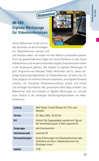 VERANSTALTUNGSPROGRAMM DES MKZ DER LMS 22/1