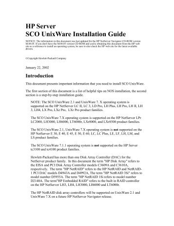 Section 2. Installing SCO UnixWare 2.1.x - HP