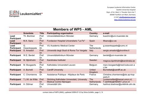 Members of WP5 - AML - European Leukemia Net