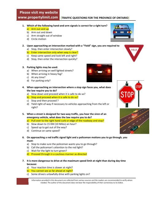 Traffic Questions For The Province Of Ontario Traffic Questions For The Province Of Ontario