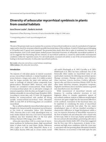 Diversity of arbuscular mycorrhizal symbiosis in plants from coastal ...