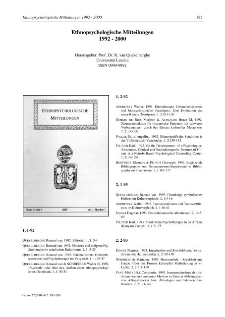 Ethnopsychologische Mitteilungen 1992 - 2000