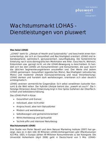 Wachstumsmarkt LOHAS - Dienstleistungen von pluswert