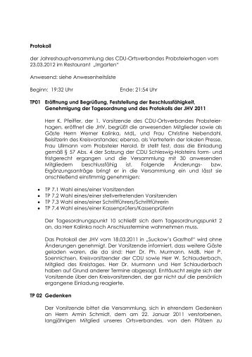 Niederschrift JHV 2012 - CDU Probsteierhagen