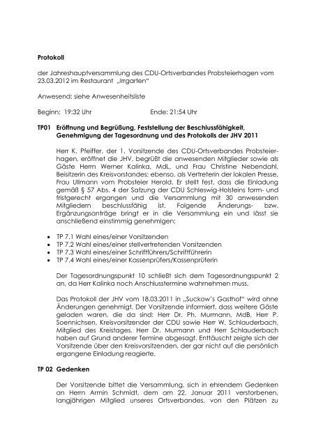 Niederschrift JHV 2012 - CDU Probsteierhagen