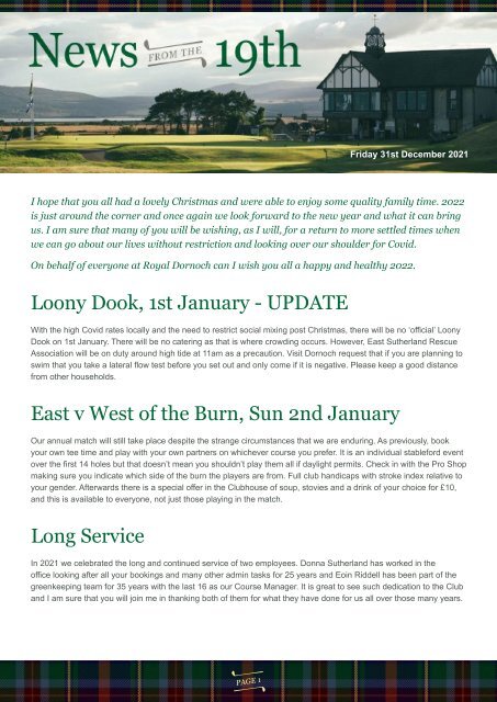 Members Weekly Newsletter 31-12-21