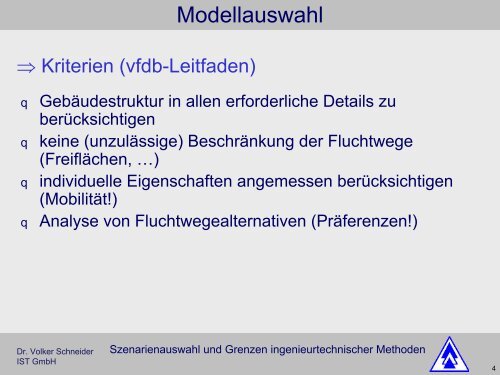 Szenarienauswahl und Grenzen ingenieurtechnischer Methoden