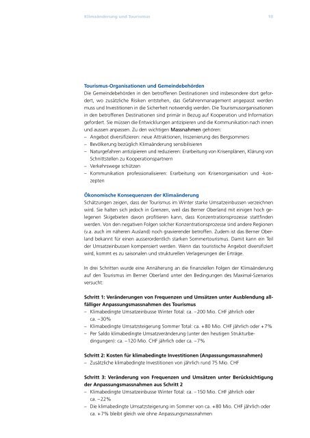 Klimaänderung und Tourismus Szenarienanalyse ... - Berggebiete.ch