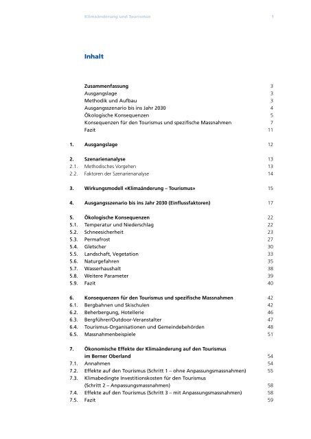 Klimaänderung und Tourismus Szenarienanalyse ... - Berggebiete.ch