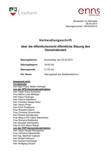 Verhandlungsschrift über die öffentliche/nicht öffentliche ... - Enns