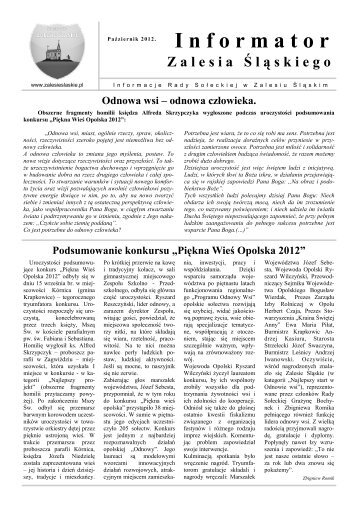 „Piękna Wieś Opolska 2012” Odnowa wsi - Sołectwo Zalesie Śląskie