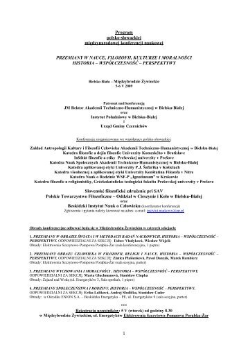 Program polsko-słowackiej międzynarodowej konferencji naukowej ...