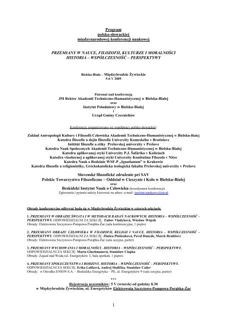 Program polsko-słowackiej międzynarodowej konferencji naukowej ...