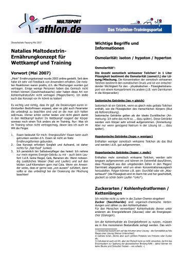 Natalies Maltodextrin- Ernährungkonzept für Wettkampf und Training