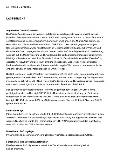 Geschäftsbericht der Migros Aare 2018