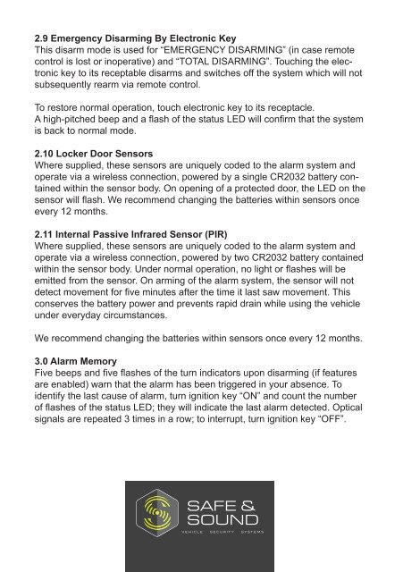 Ultimate Motorhome Alarm - User Manual version 01