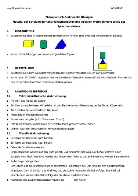 Therapeutisch-funktionelle Übungen MATERIAL ZUR SCHULUNG ...