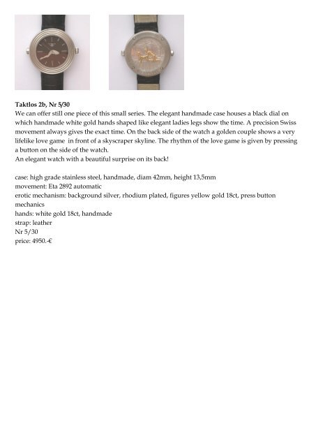 Price list of actual available watches May 2010 - Uhren Greiner