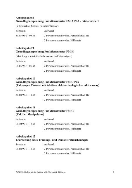 Verbundprojekt TAMIC Entwicklung eines taktilen - Experimentelle ...