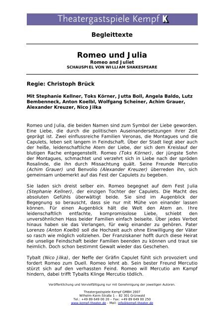 Begleittexte Romeo und Julia - Theatergastspiele Kempf GmbH