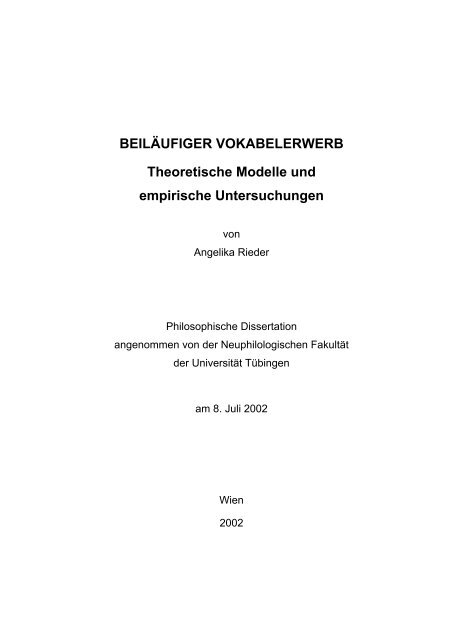 BEILÄUFIGER VOKABELERWERB Theoretische Modelle und ...